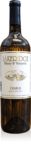 Bottle of Lakeridge Winery Chablis wine.