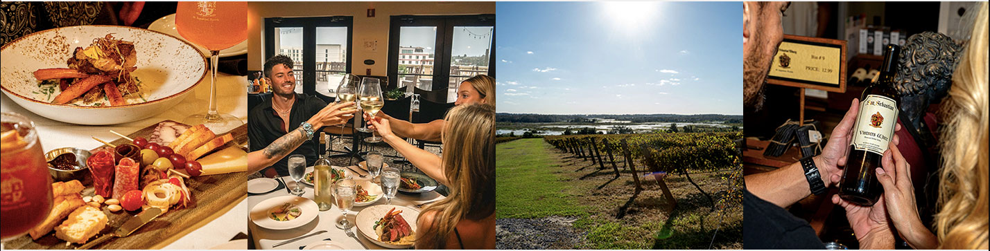 Collage of images showing people enjoying glasses of wine.