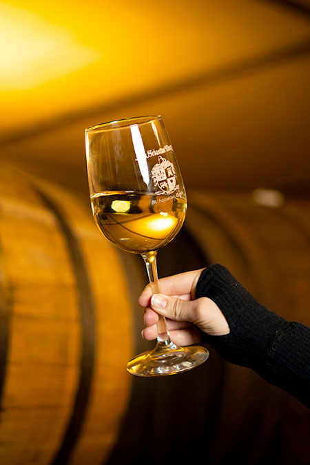 Female hand holding a flute glass with sparkling wine