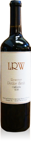 Bottle of Lakeridge Winery Petite Sirah wine.