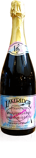 Bottle of Lakeridge Winery Pink Crescendo sparkling wine.