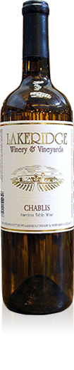 Bottle of Lakeridge Winery Chablis wine.