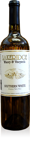 Bottle of Lakeridge Winery Southern White wine.